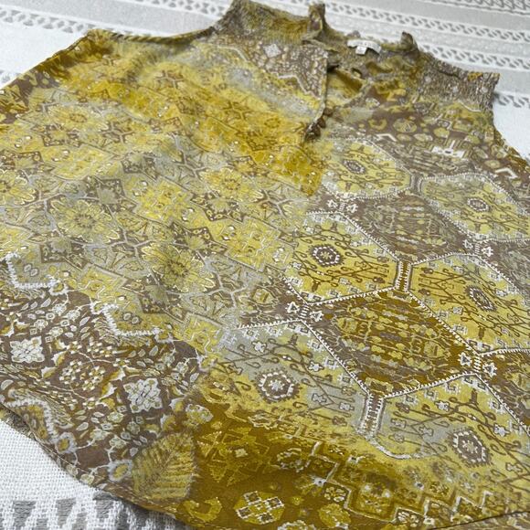Alex & Lili Sleeveless Blouse Yellow Abstract Popover Lightweight Flowy Top L - Picture 7 of 10